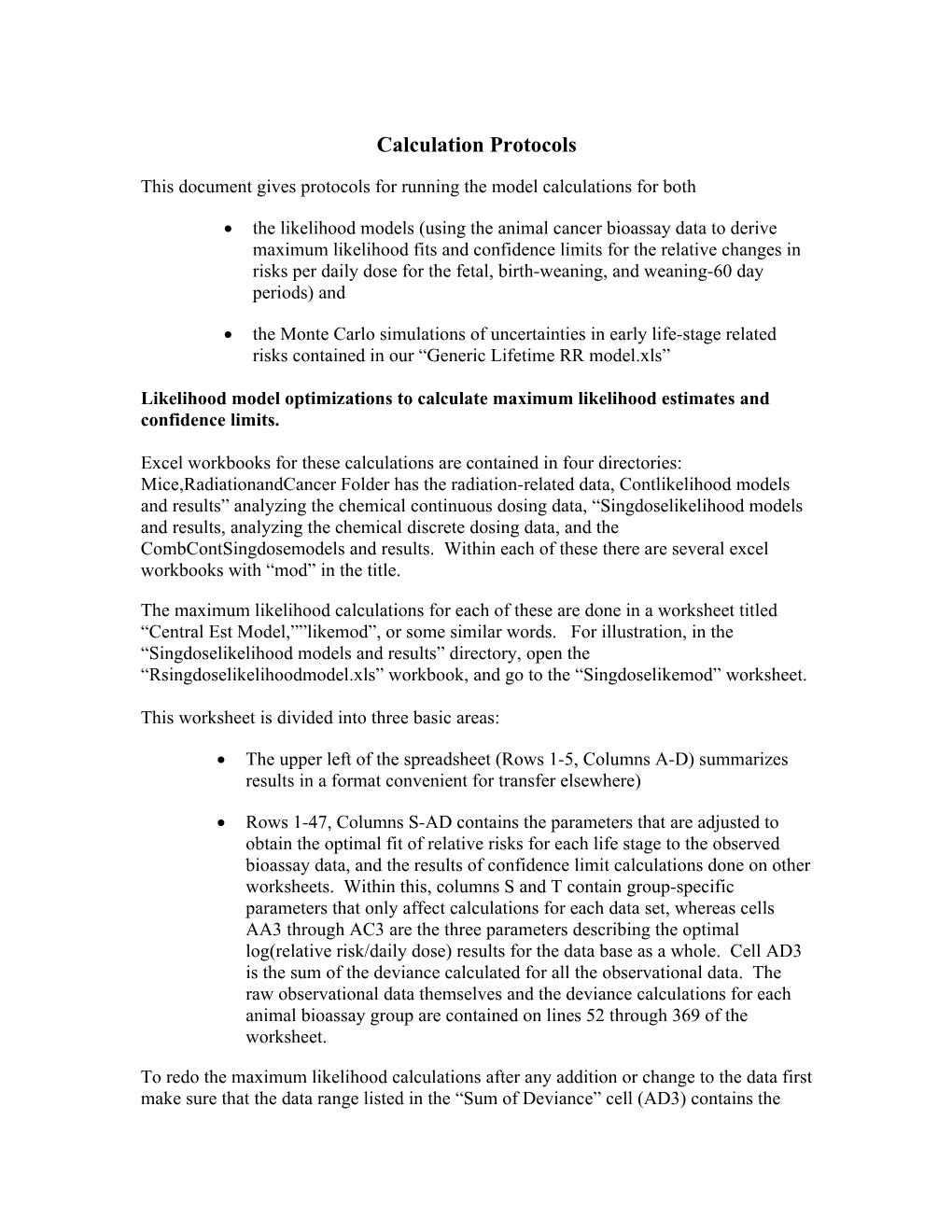 Calculation Protocols