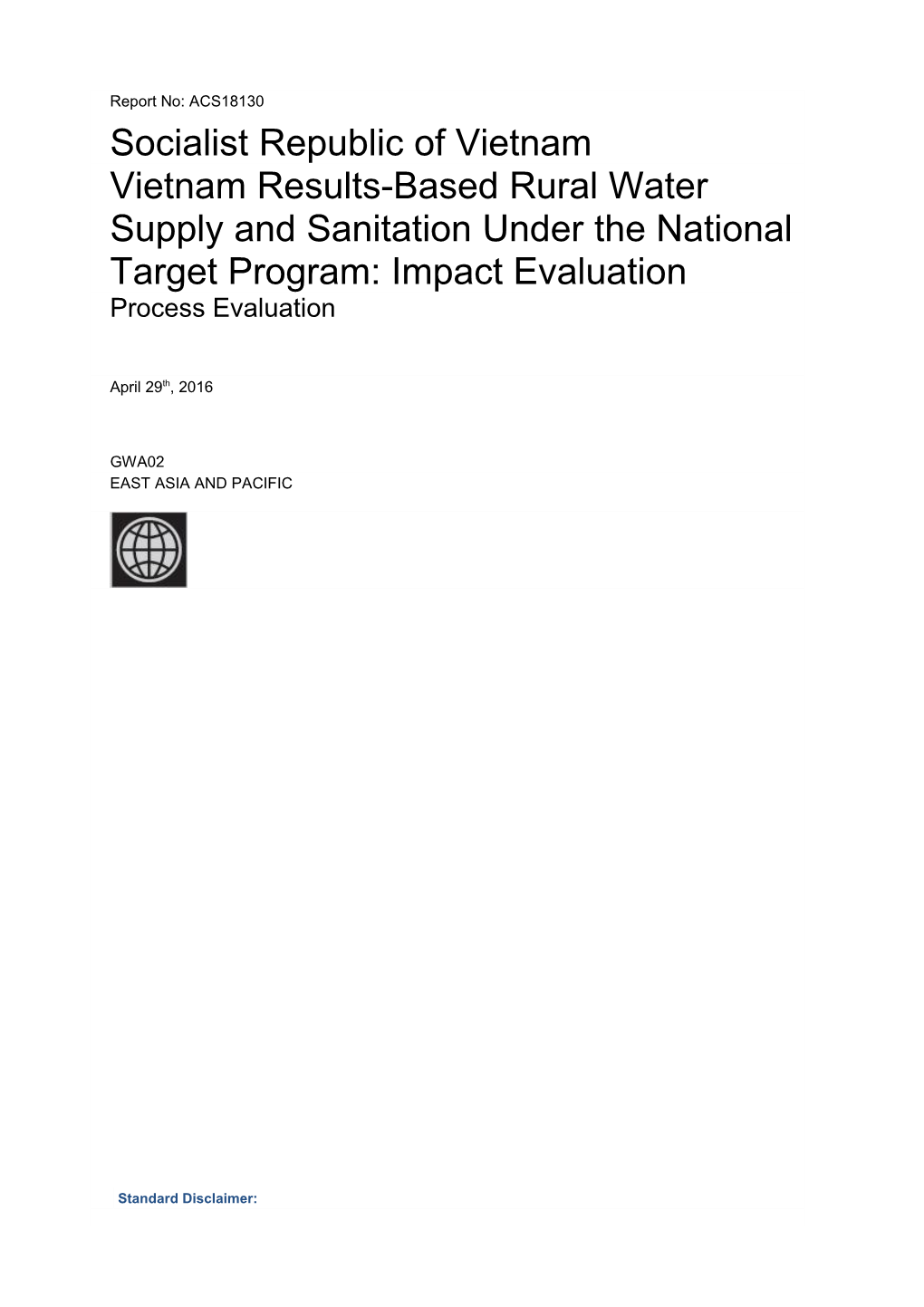 Program-For-Results (Pforr) of Rural Water Supply and Sanitation in the Red River Delta