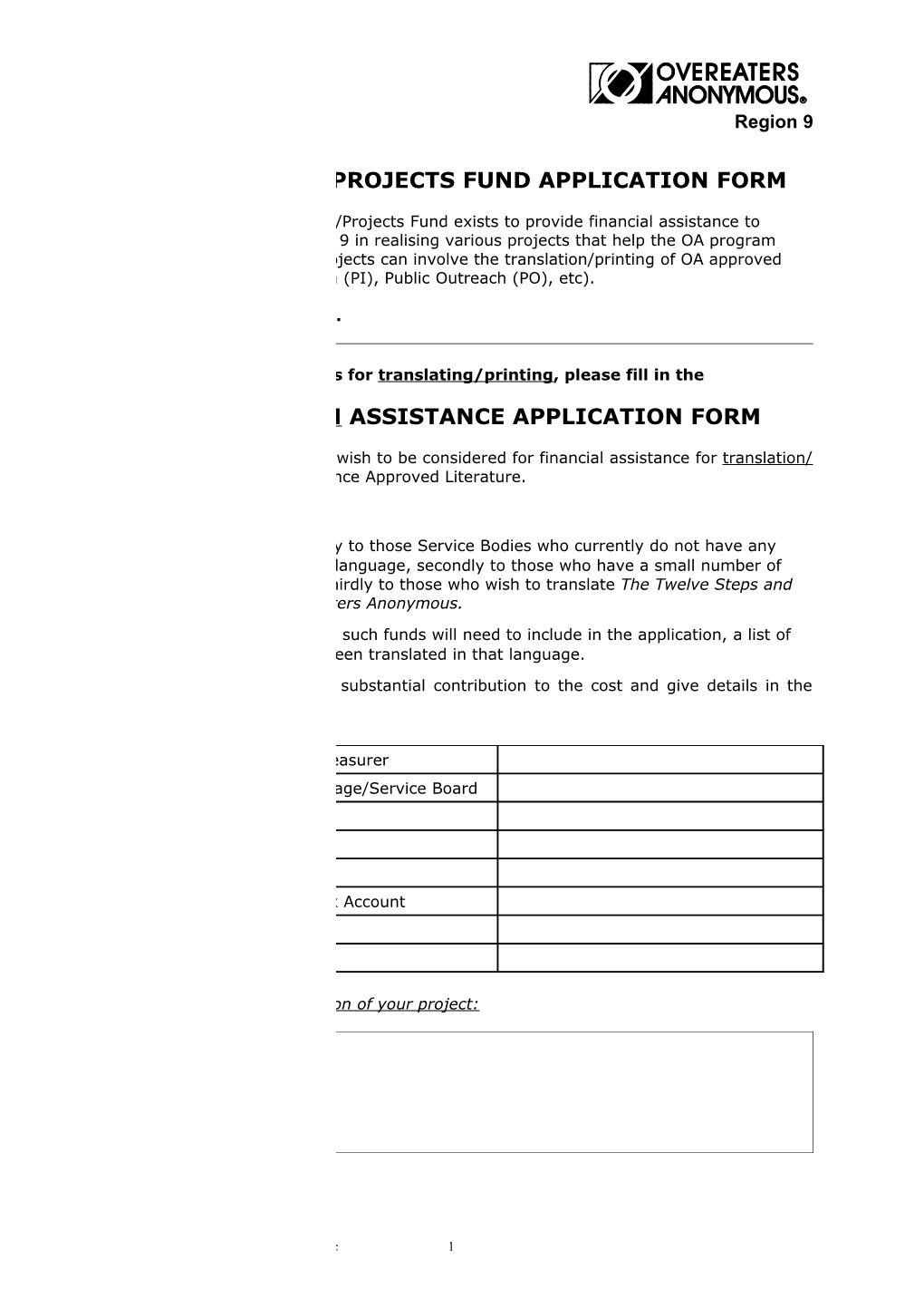 Delegate Assistance Application Form