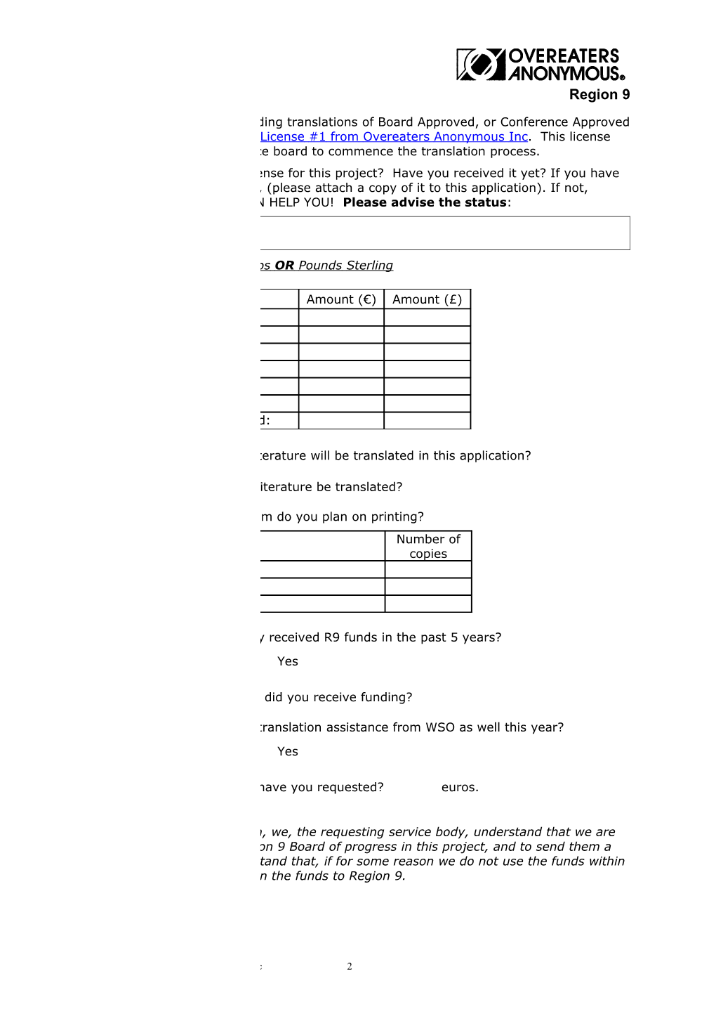 Delegate Assistance Application Form