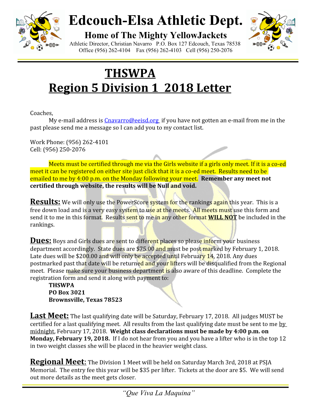 Region 5 Division 1 2018 Letter