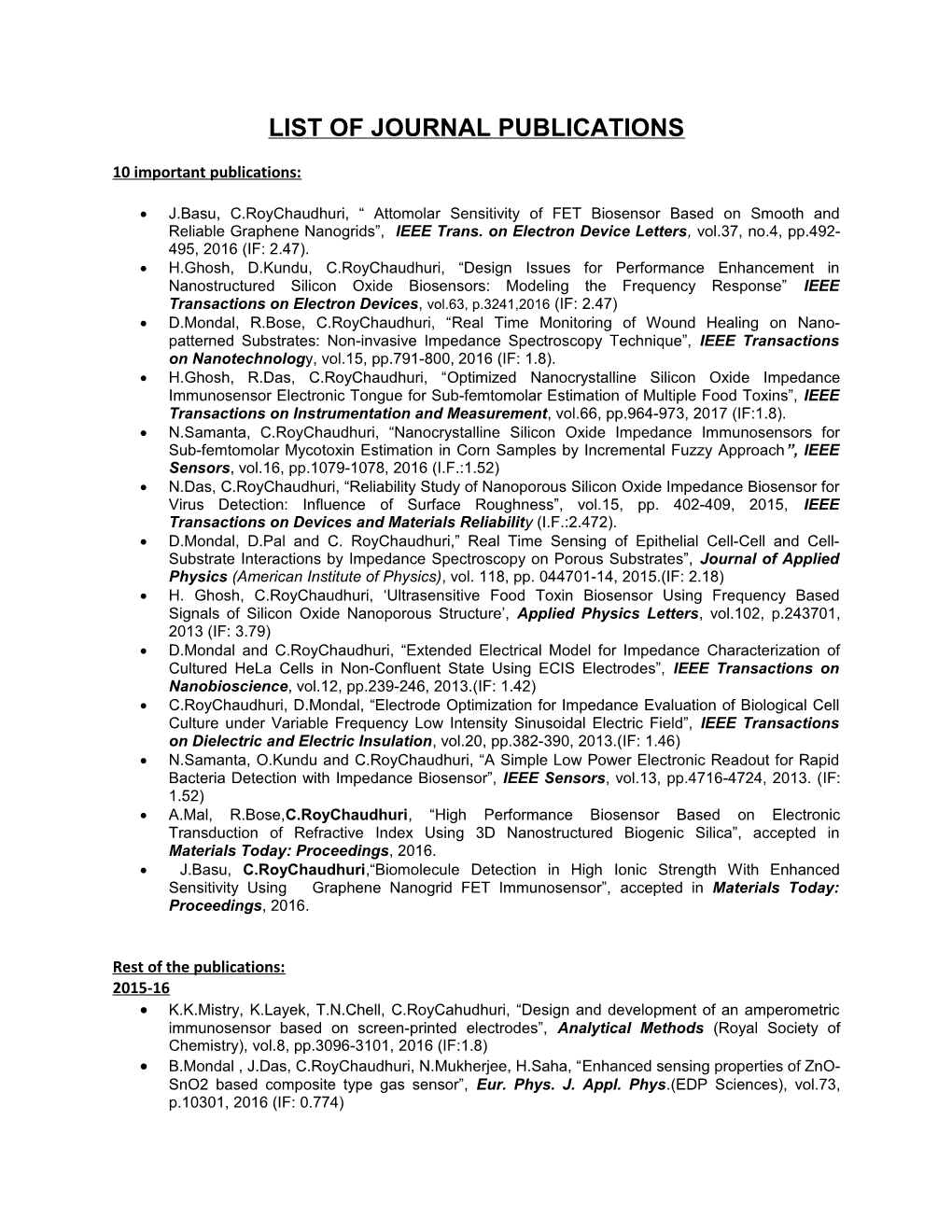 List of Journal Publications