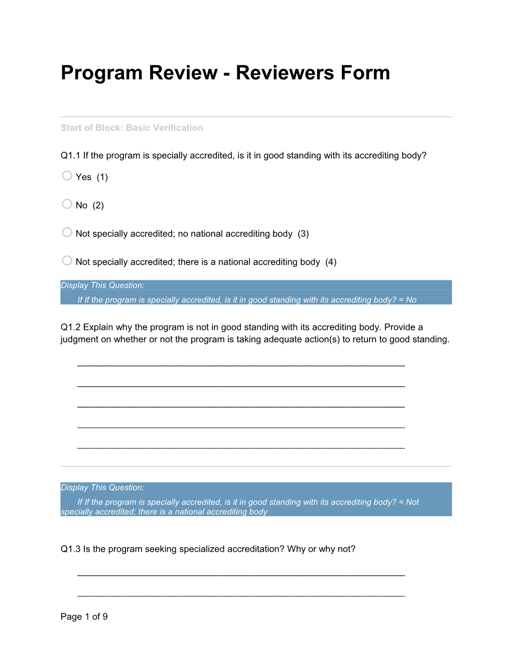 Program Review - Reviewers Form