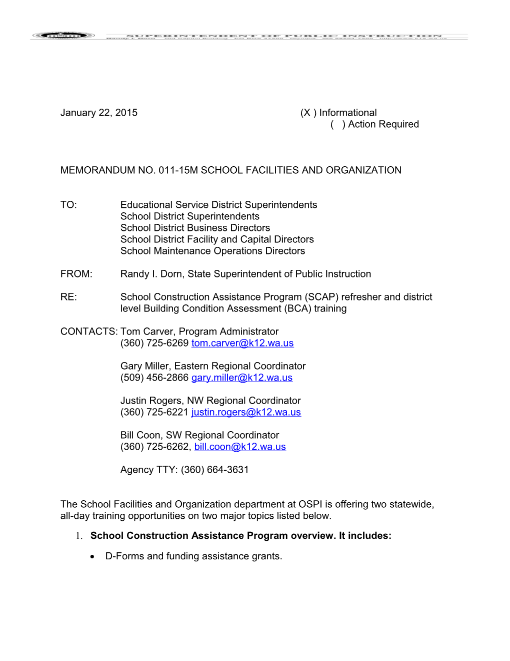 Memorandum No. 011-15Mschool Facilities and Organization