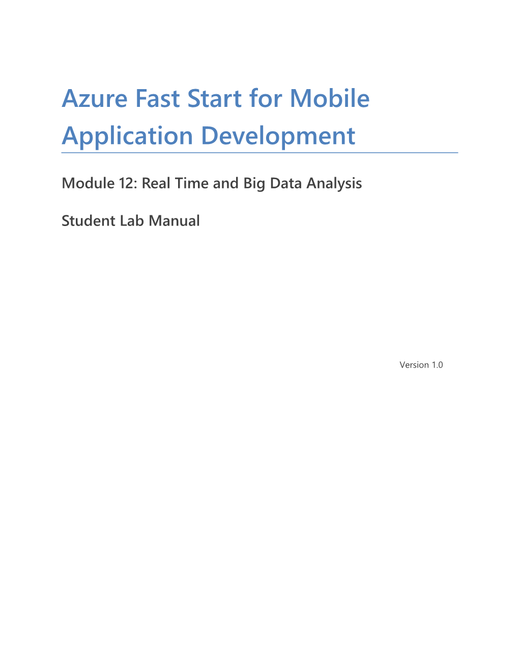 Azure Fast Start for Mobile Application Development