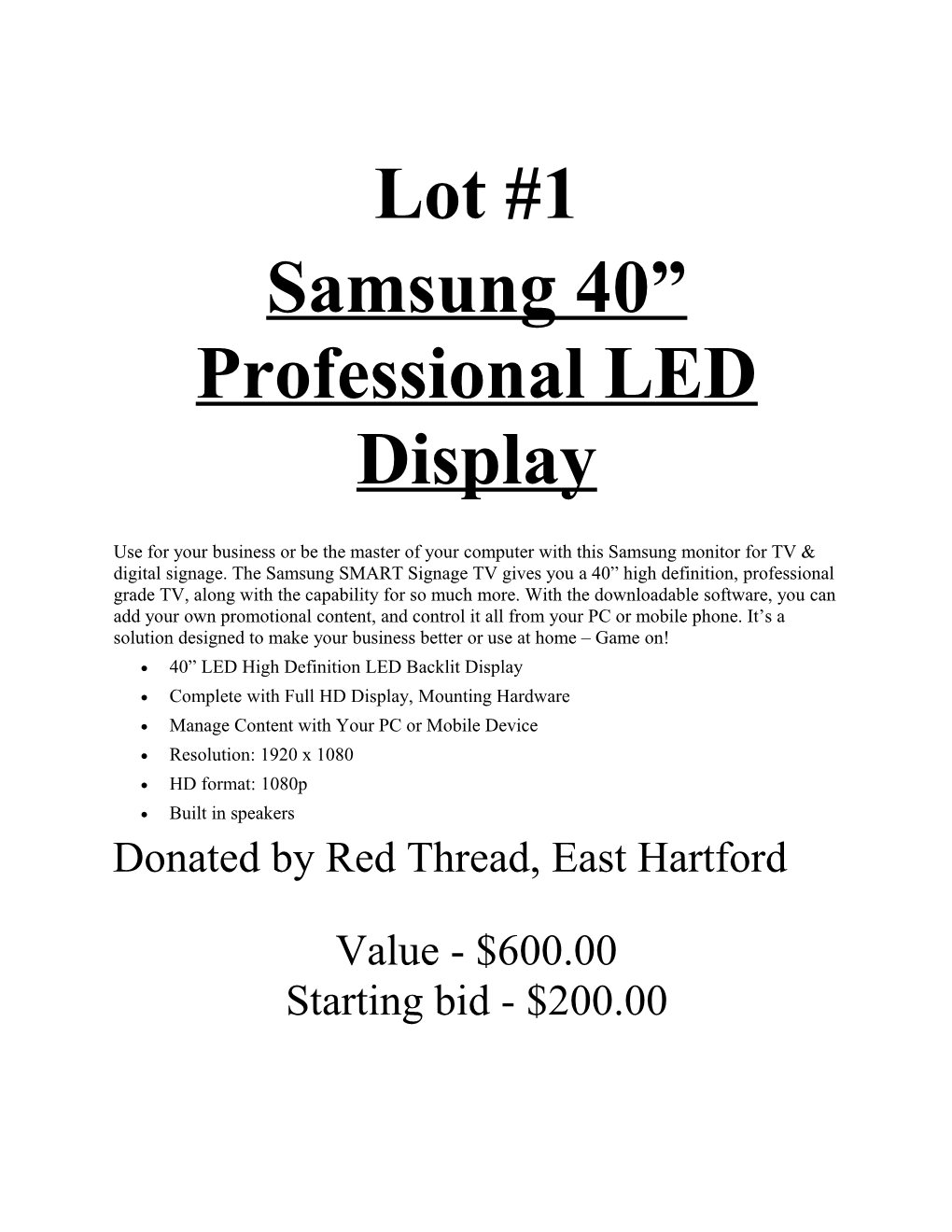 Samsung 40 Professional LED Display