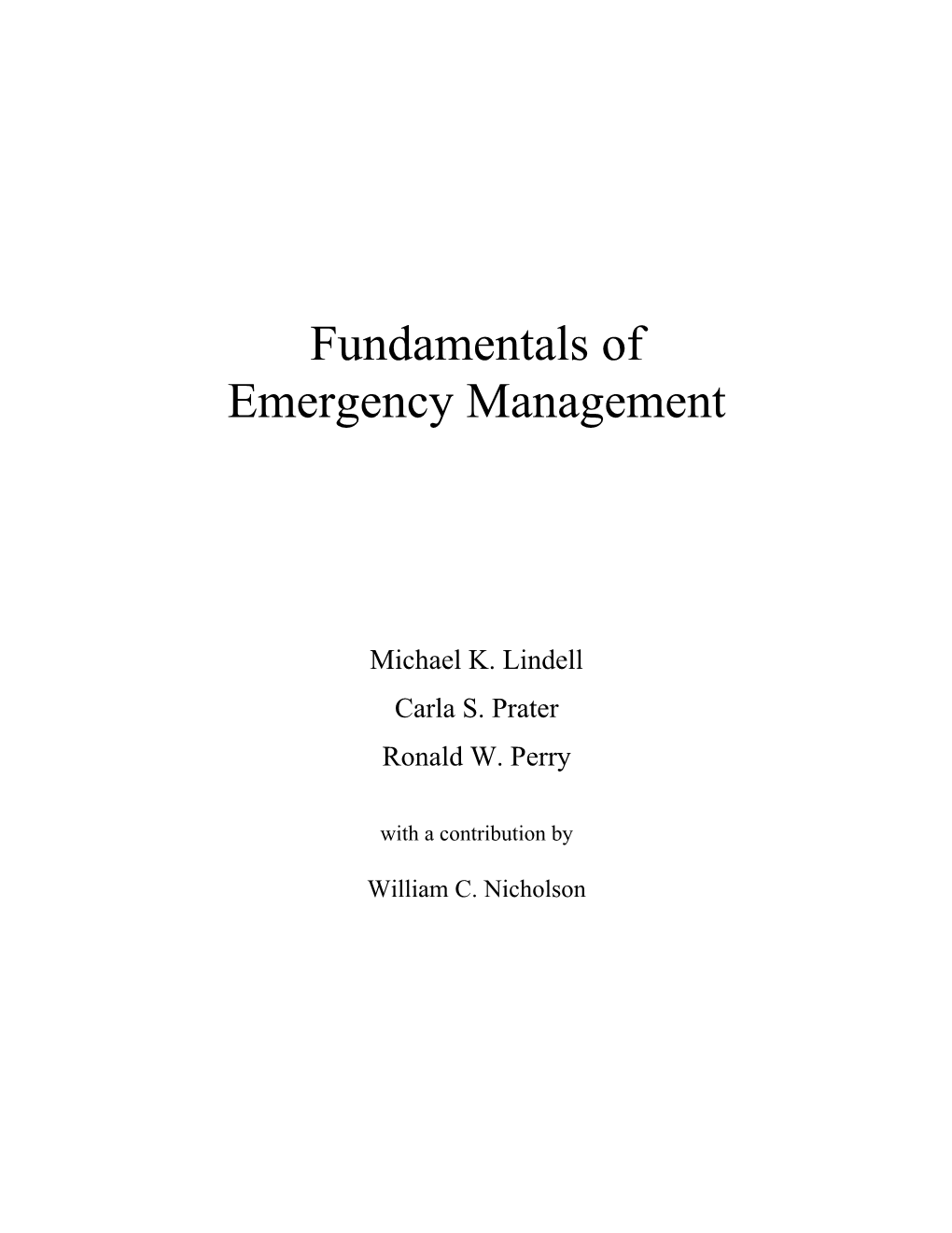 Emergency Management: an Introduction to the Discipline