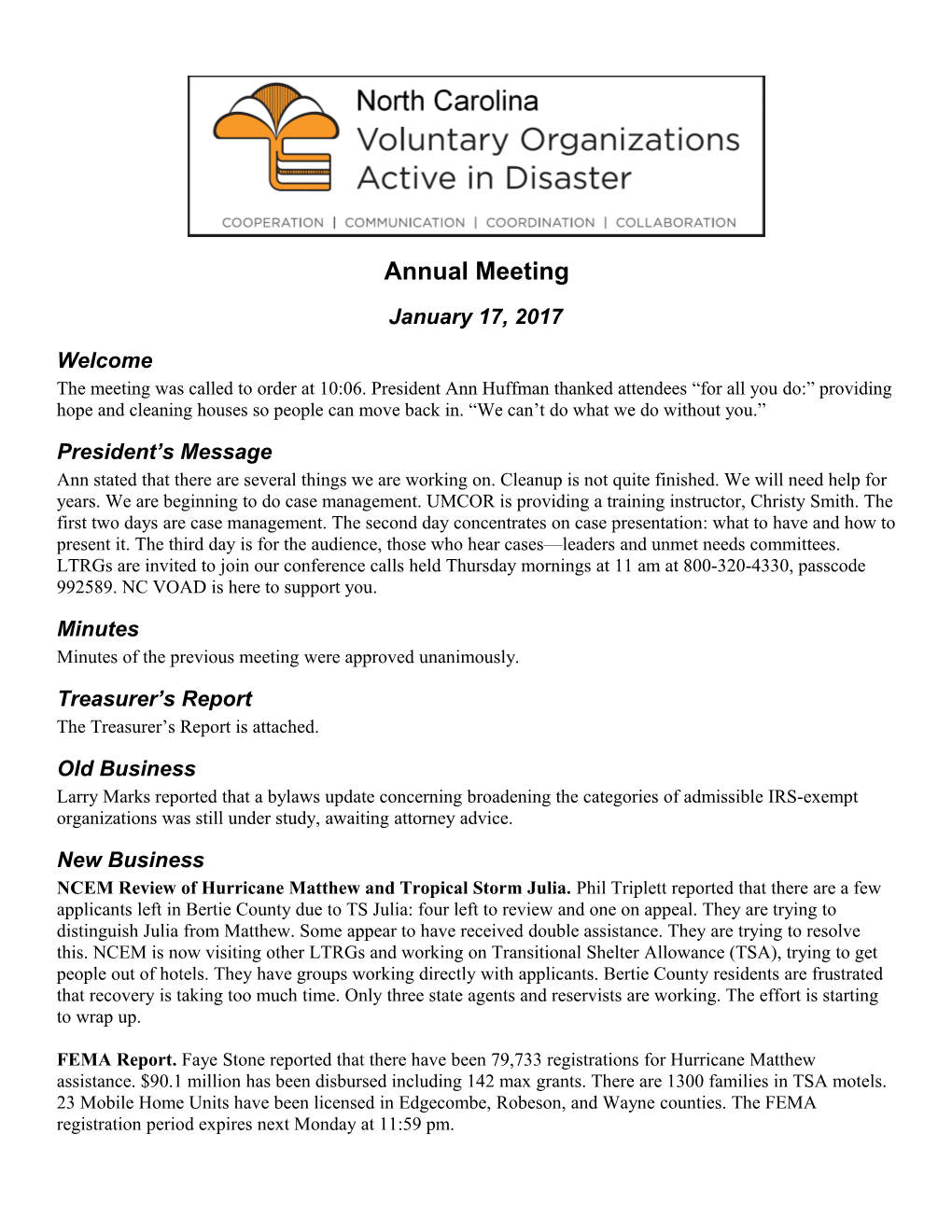 North Carolina Voluntary Organizations Active in Disaster