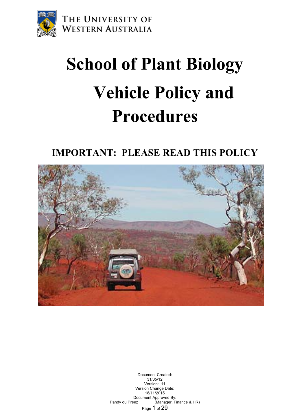 Vehicle Policy and Procedures