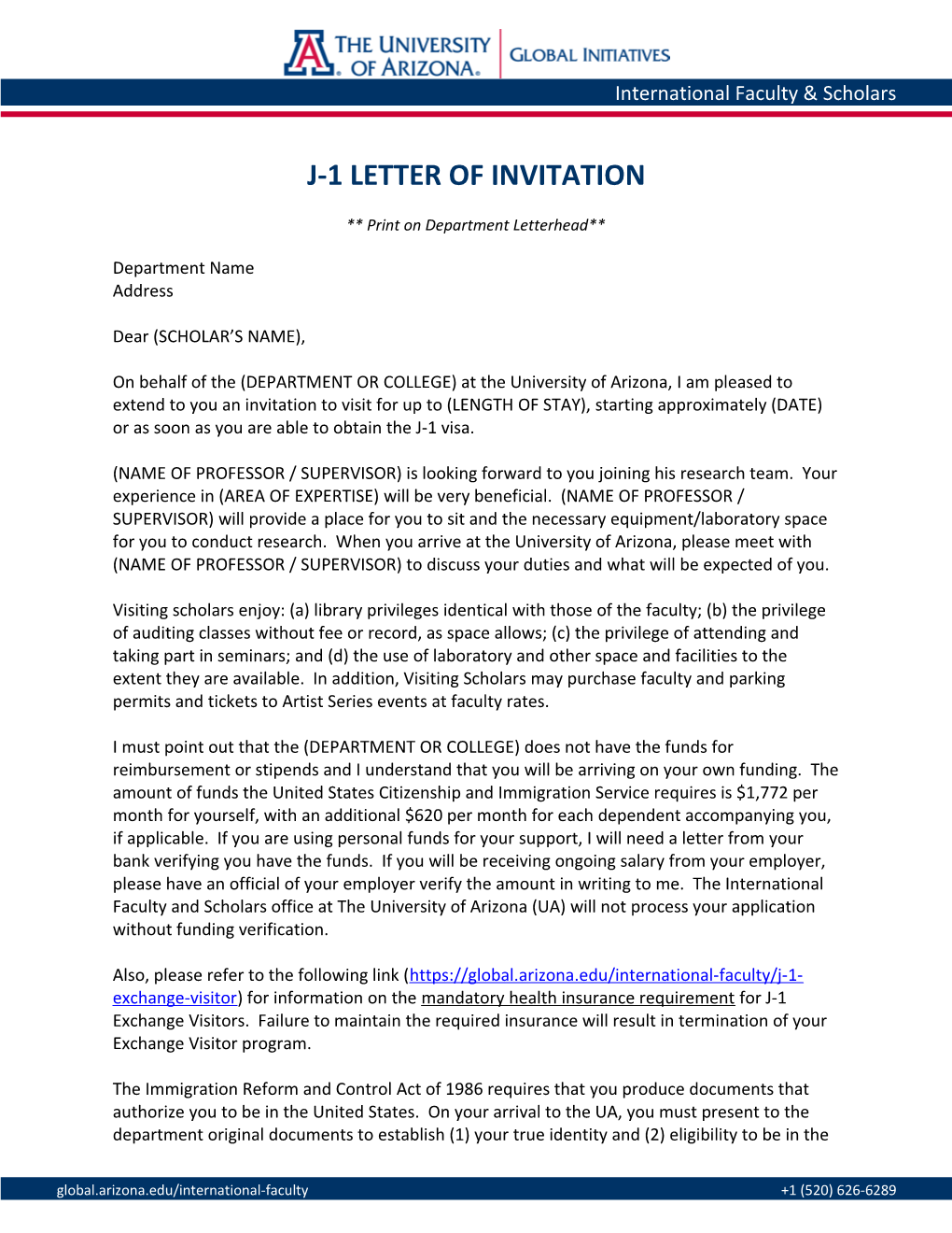 J-1 Letter of Invitation