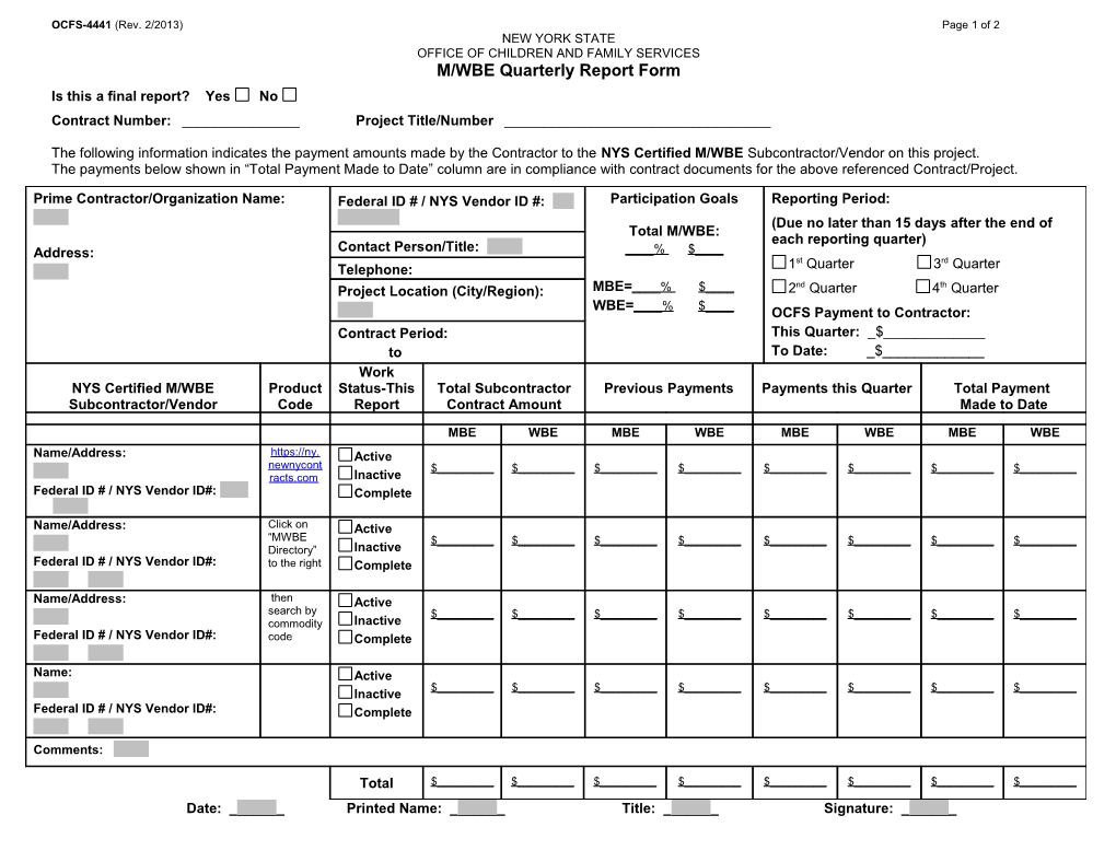 M/WBE Quarterly Report Form