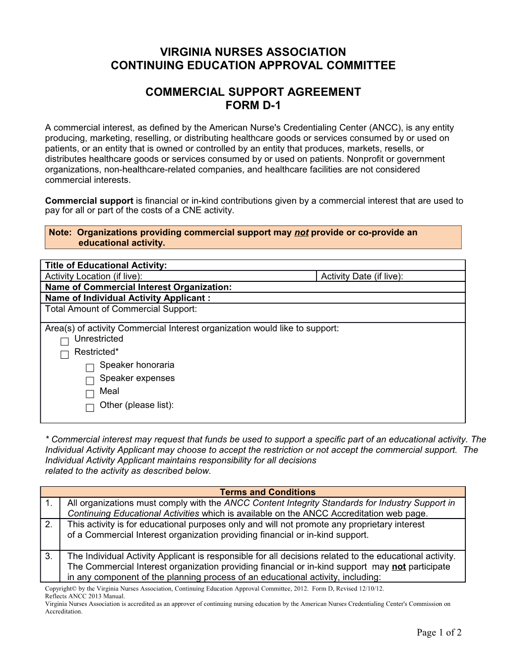 Commercial Support, Educational Grant, Financial, Or In-Kind Contribution Agreement