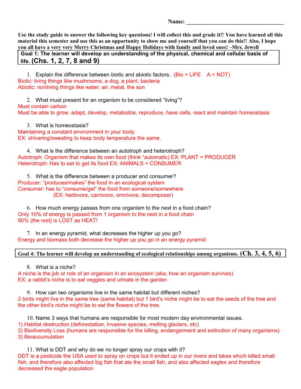 Use the Study Guide to Answer the Following Key Questions! I Will Collect This and Grade