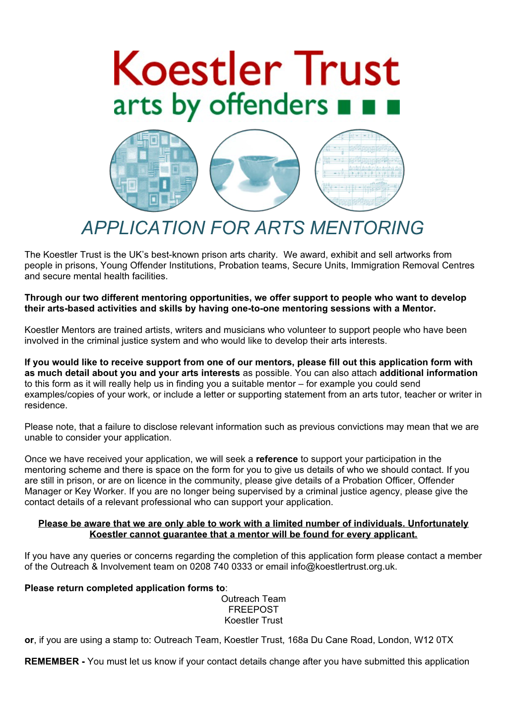 Application for Arts Mentoring