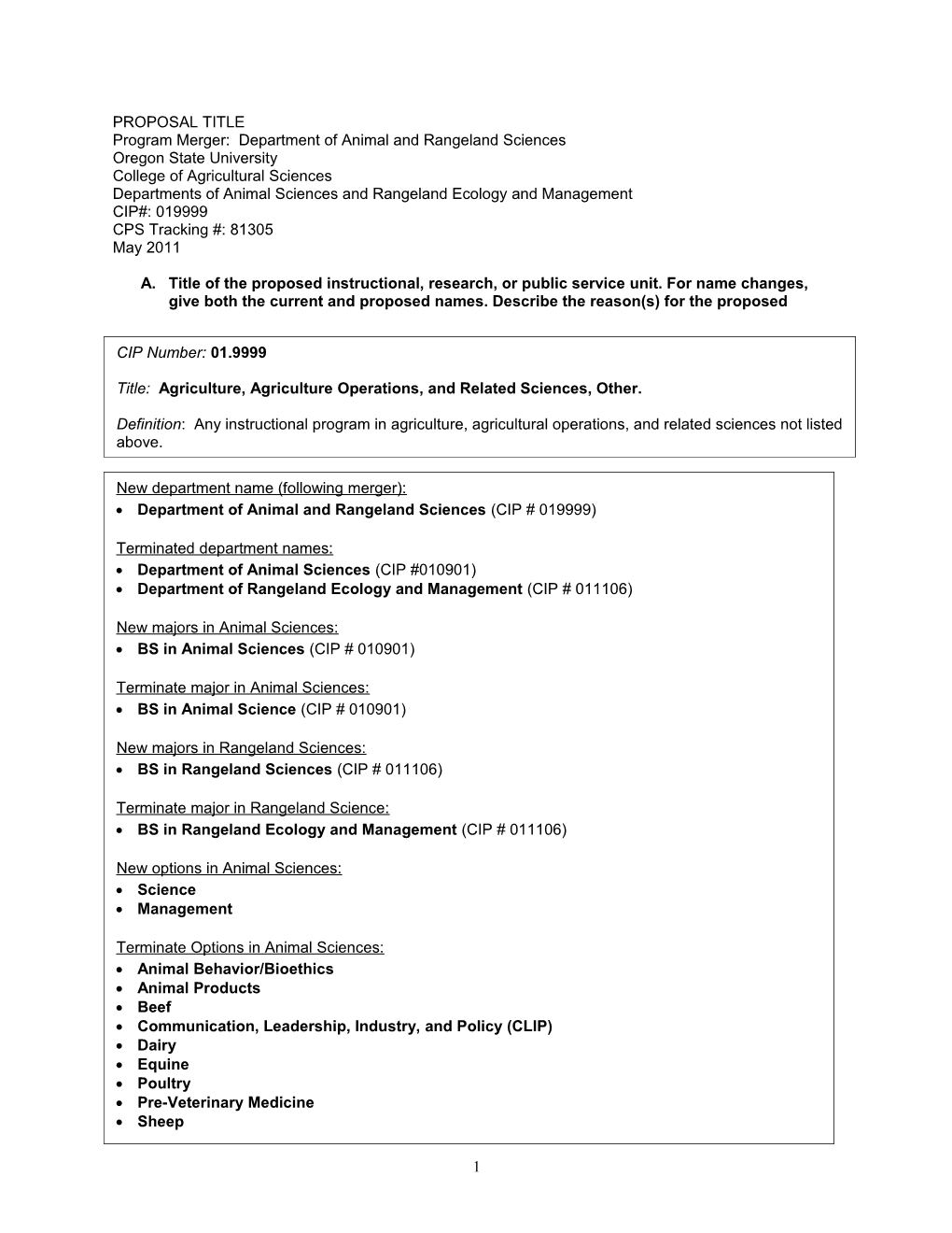 Program Merger: Department of Animal and Rangeland Sciences