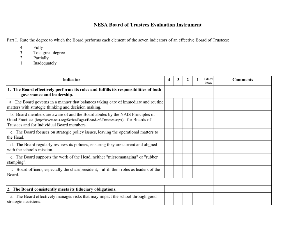 NESA Board of Trustees Evaluation Instrument