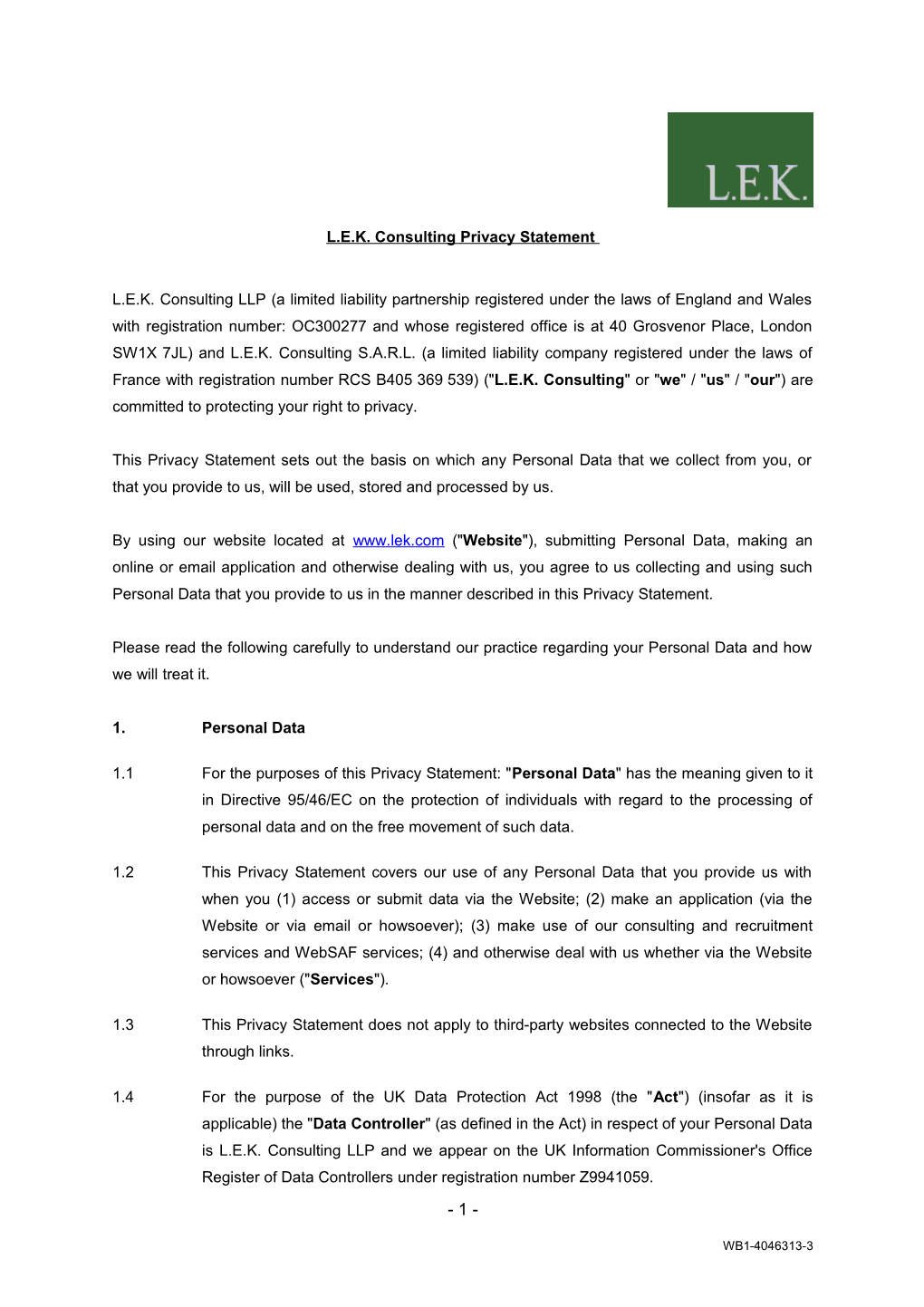 L.E.K. Consulting Privacy Statement