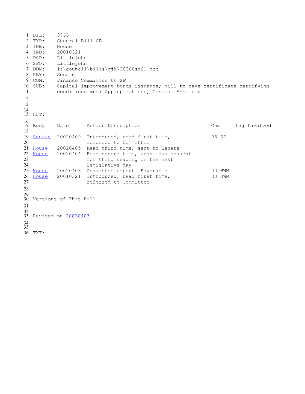 2001-2002 Bill 3765: Capital Improvement Bonds Issuance; Bill to Have Certificate Certifying