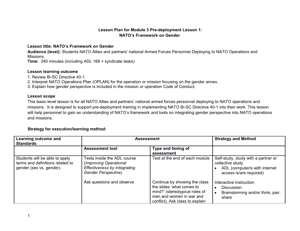 Lesson Plan for Module 3 Pre-Deployment Lesson 1