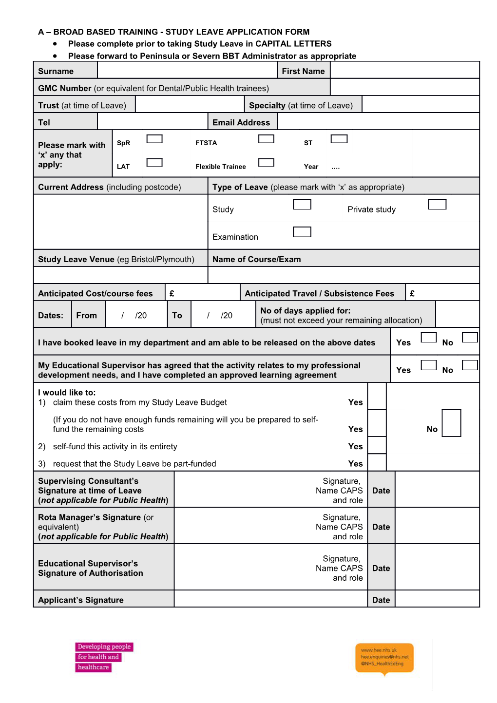 Severn Deanery Study Leave Application Form