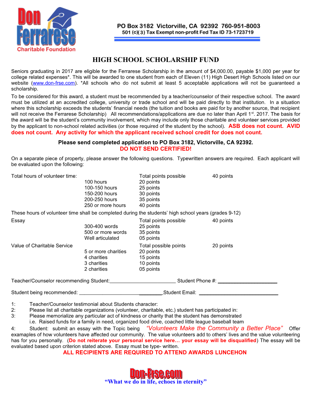 High School Scholarship Fund
