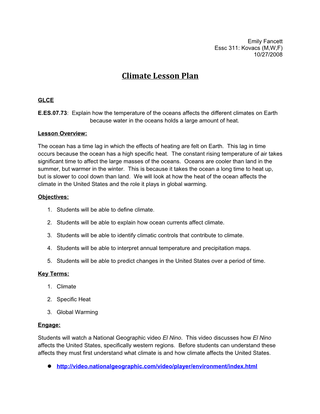 Climate Lesson Plan