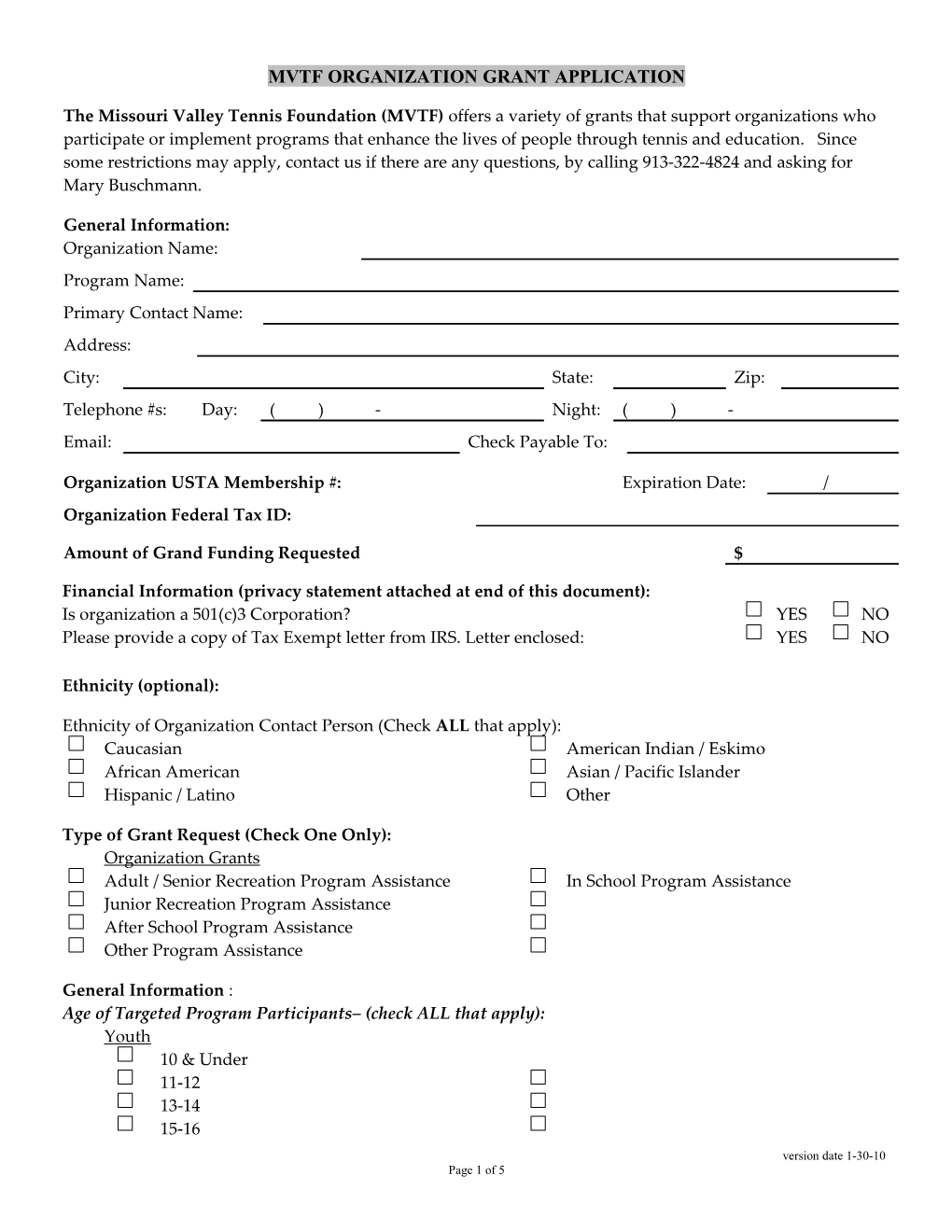 Mvtf Grant Application