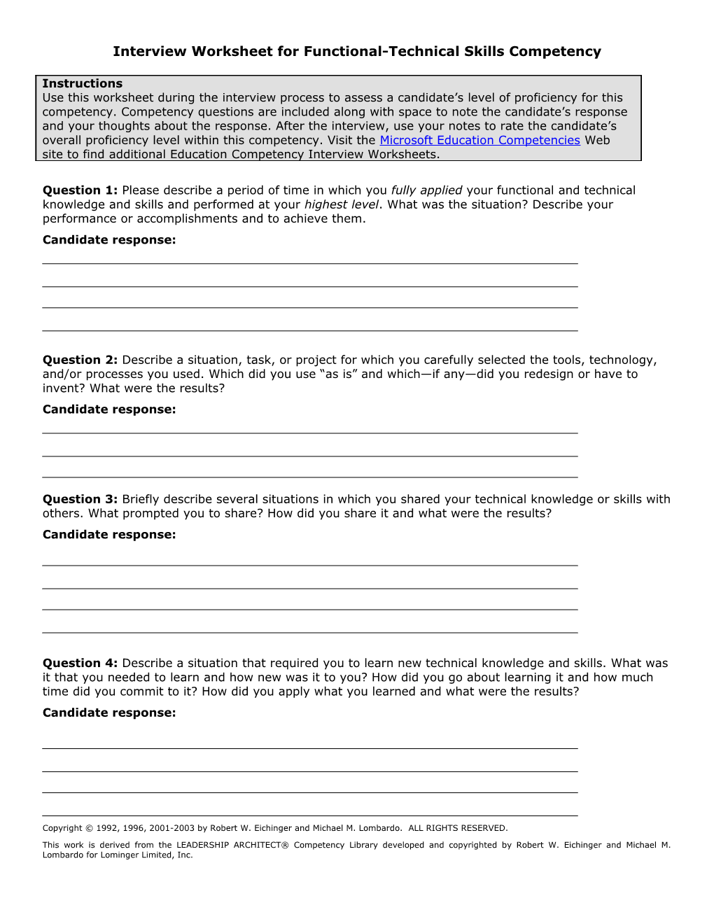 Interview Worksheet for Functional-Technical Skills Competency
