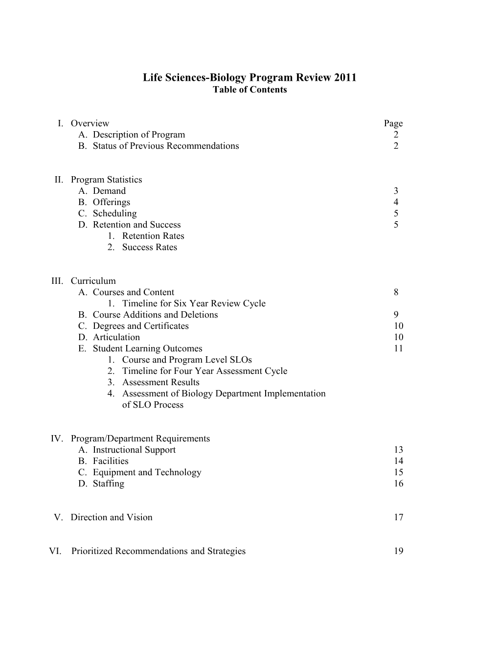 Life Sciences-Biology Program Review 2011