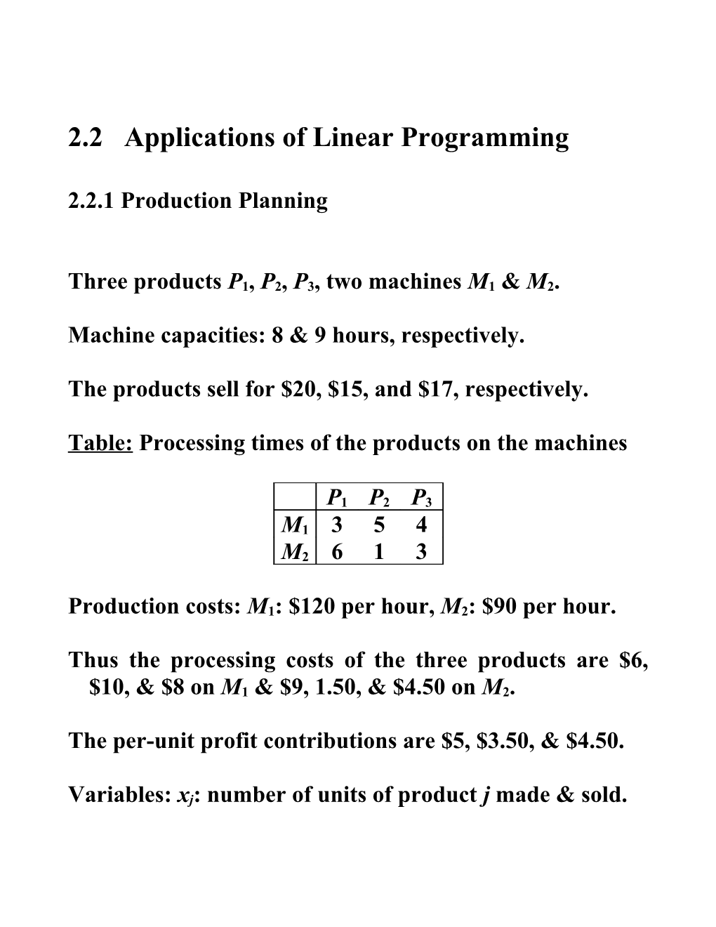 Three Products P1, P2, P3, Two Machines M1M2