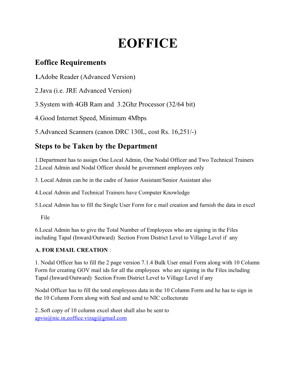 Eoffice Requirements