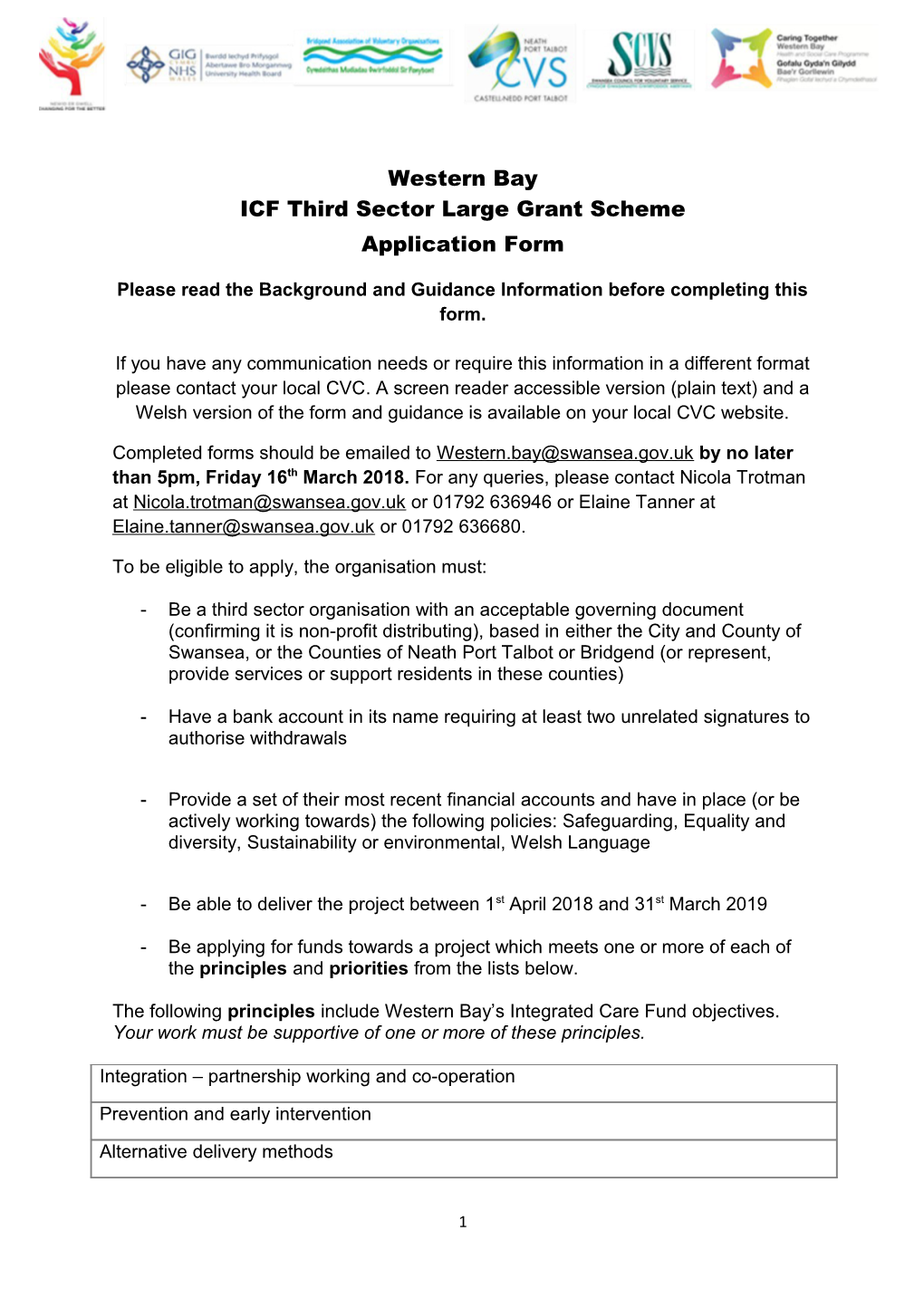 ICF Third Sector Large Grant Scheme Application Form