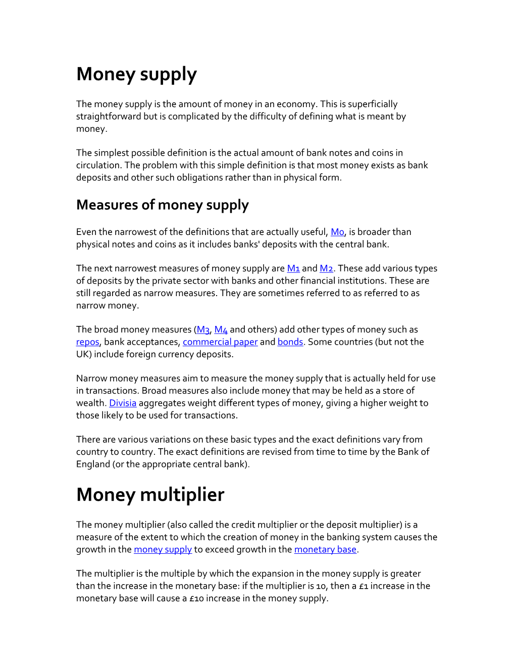 Measures of Money Supply