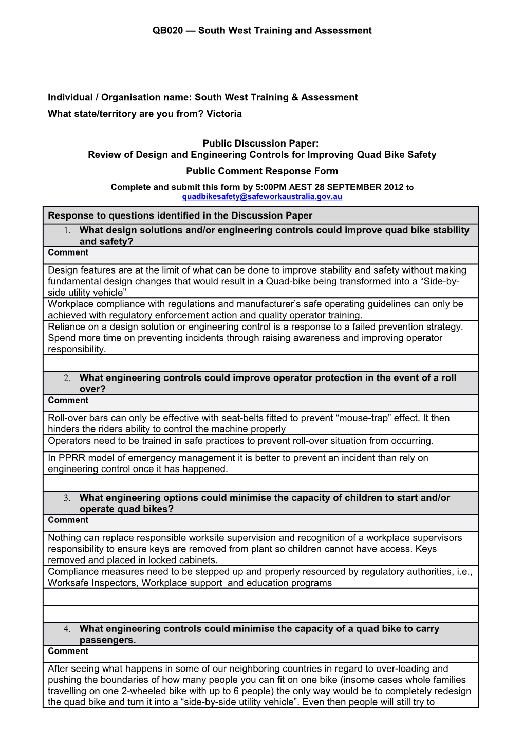 QB020-South West Training and Assessment