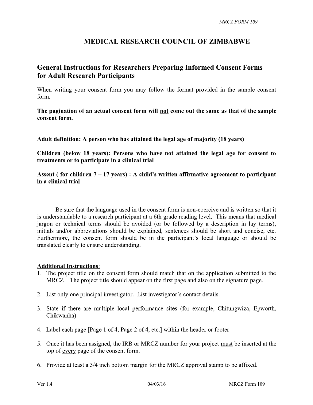 General Instructions for Researchers Preparing Informed Consent Forms