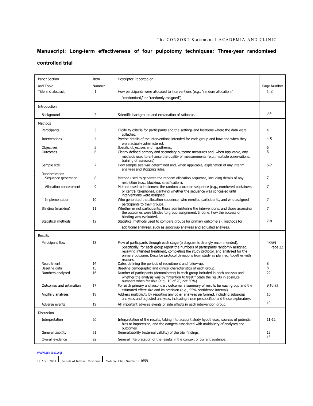 The CONSORT Statement I ACADEMIA and CLINIC