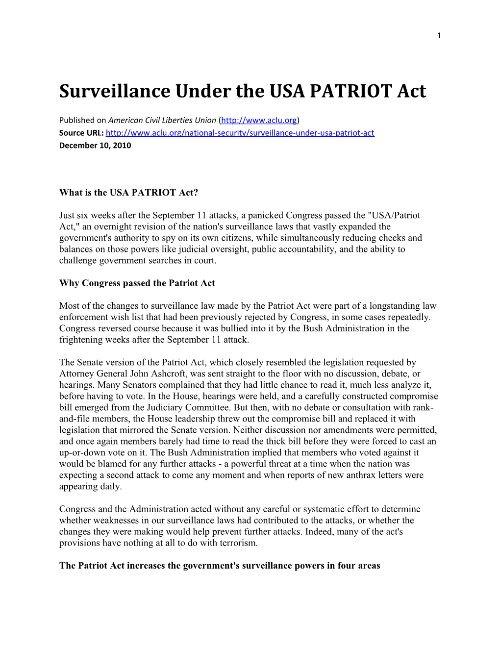 Surveillance Under the USA PATRIOT Act