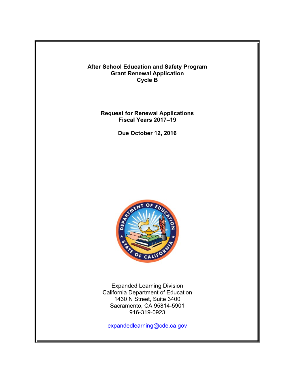 RFA-17: ASES Renewal (CA Dept of Education)