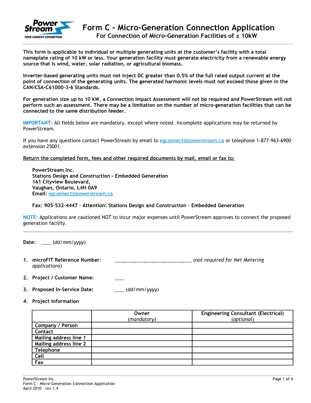 Form C - Micro-Generation Connection Application