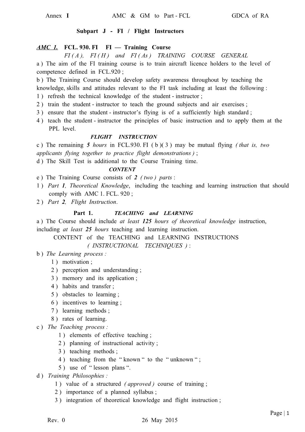 Annex I AMC & GM to Part - FCL GDCA of RA