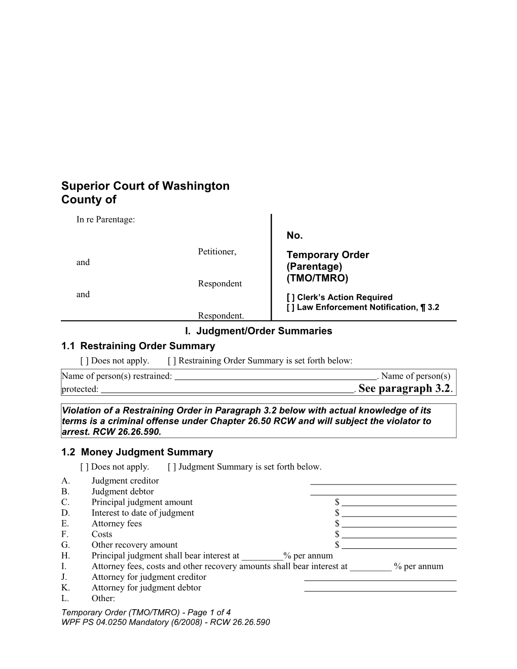 Temporary Order (Parentage)