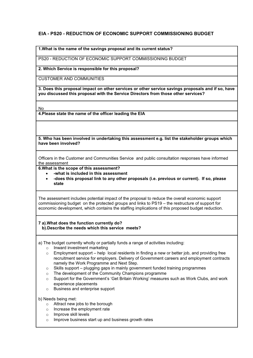 APPENDIX 2: the EIA PROFORMA for SAVINGS PROPOSALS