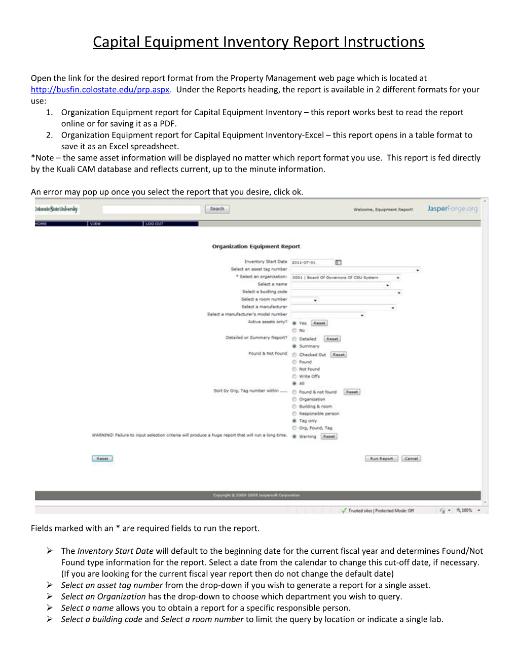 Capital Equipment Inventory Report Instructions