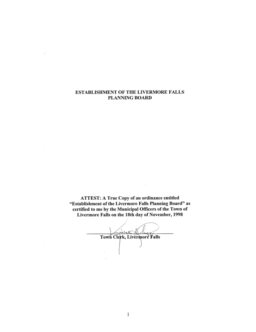 Establiment of the Town of Livermore Falls Planning Board