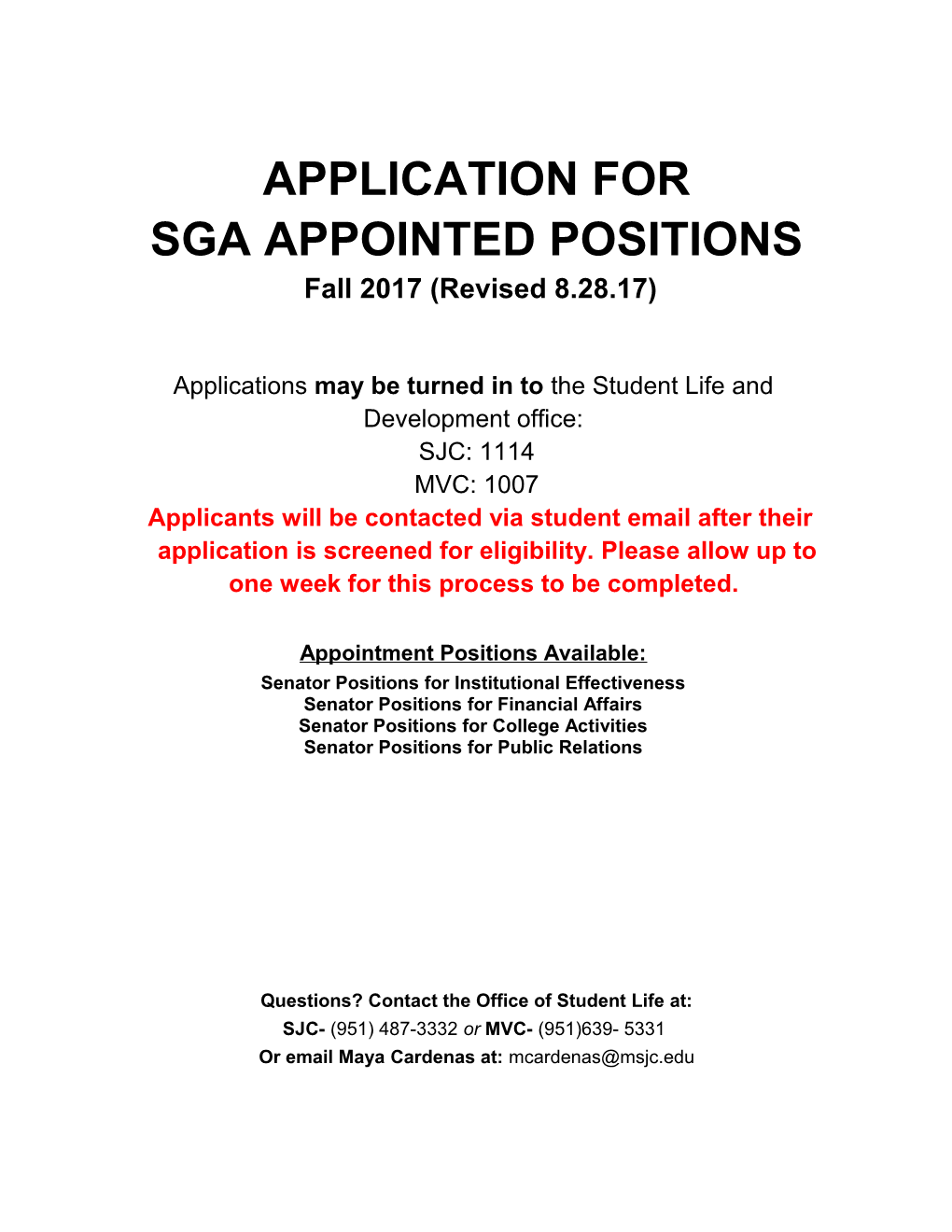 Sga Appointed Positions
