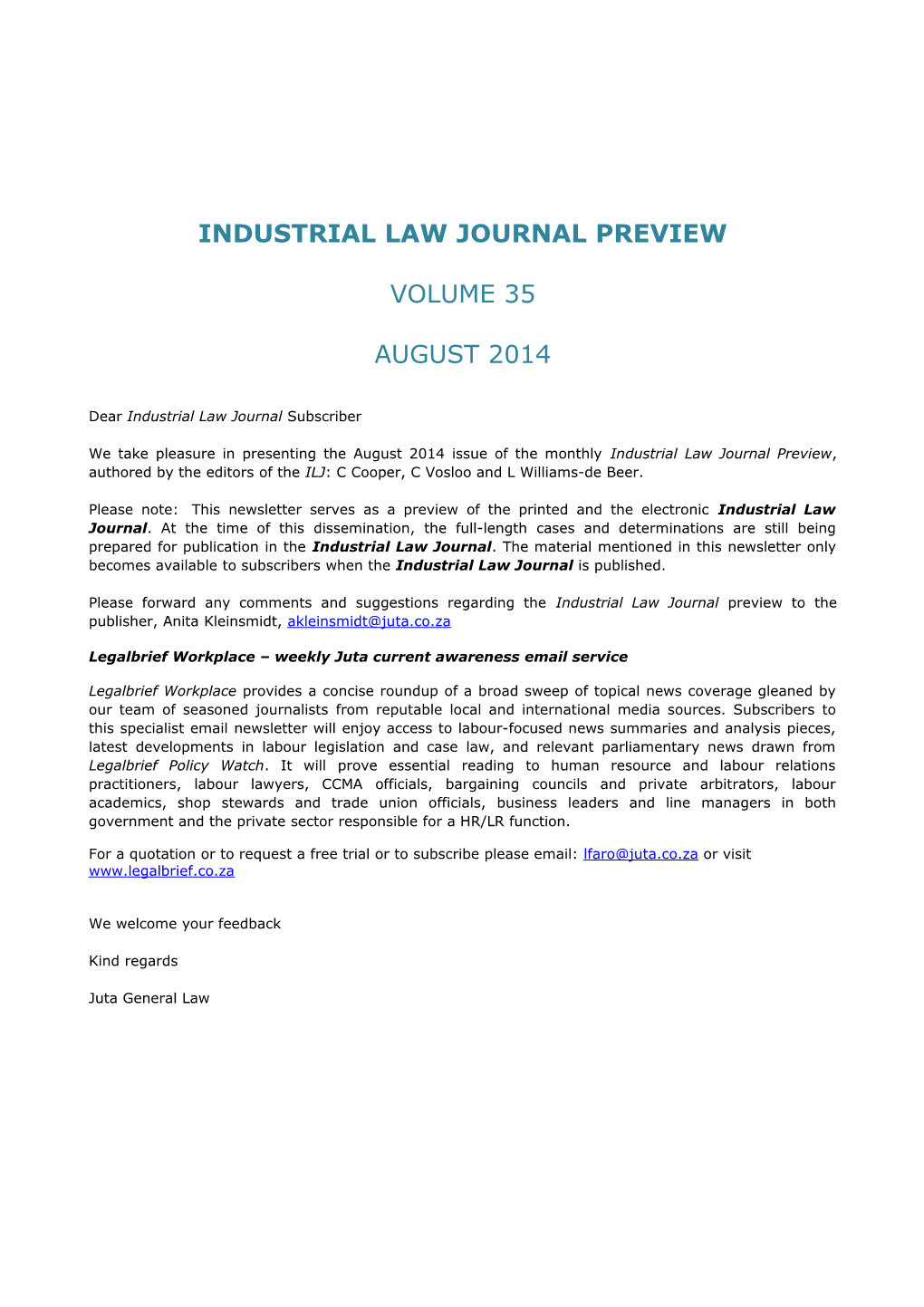 Industrial Law Journal Preview