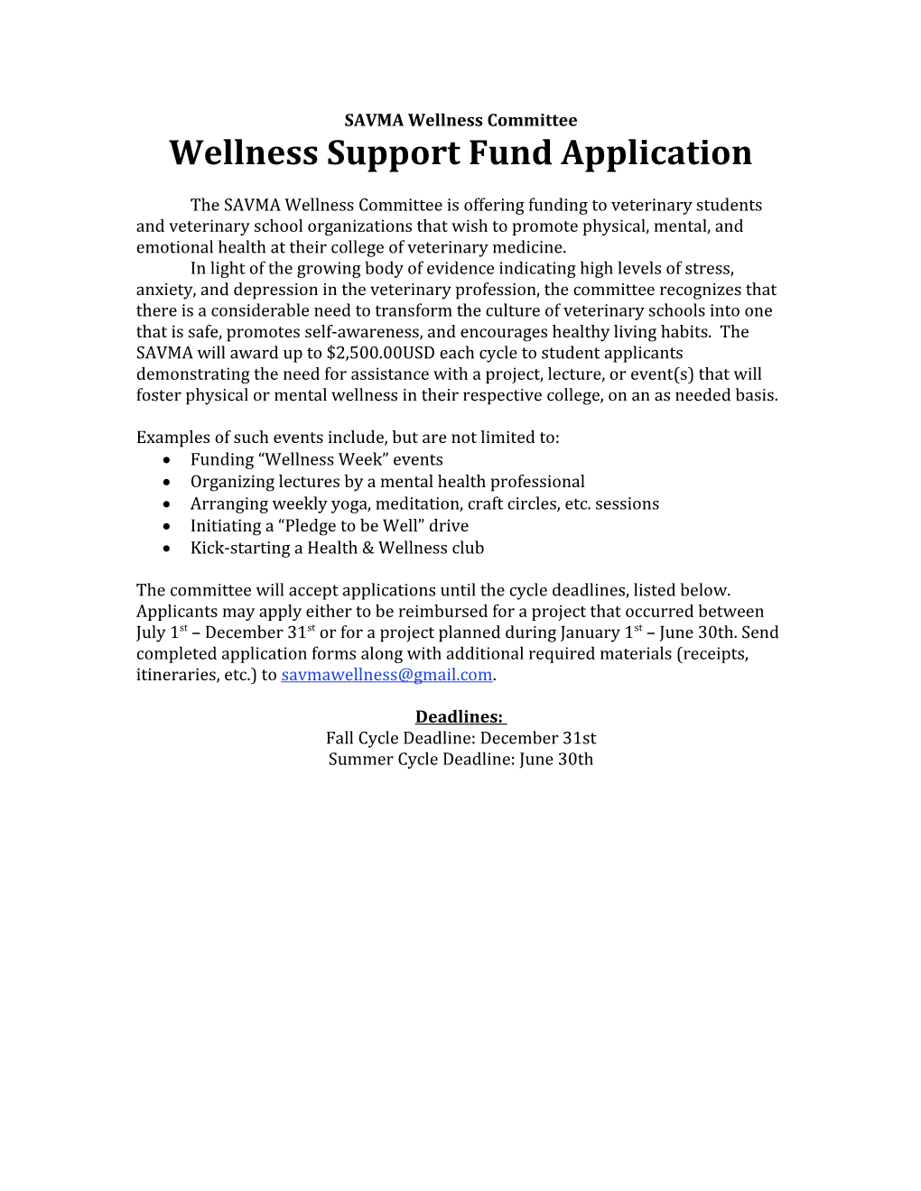 Wellness Support Fund Application