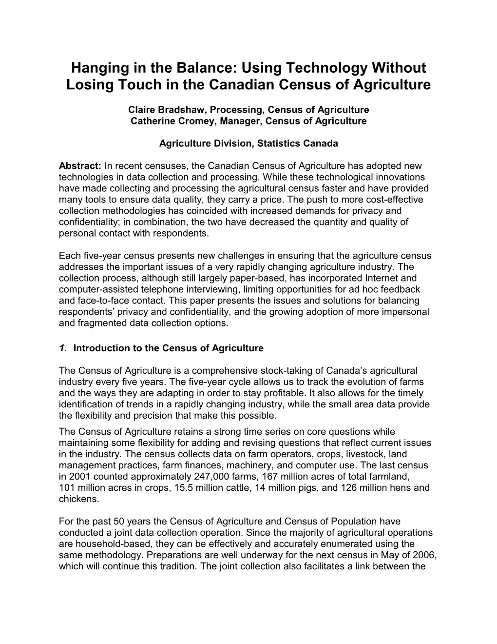 Hanging in the Balance : Using Technology Without Losing Touch in the Canadian Census Of