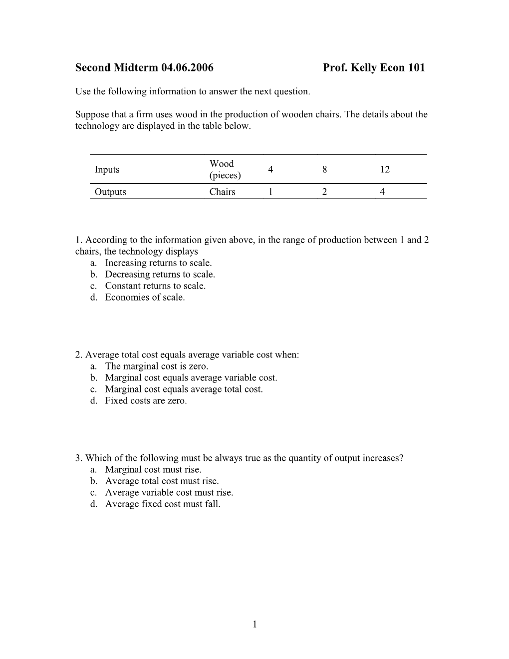 Use the Following Table to Answer the Next Two Questions