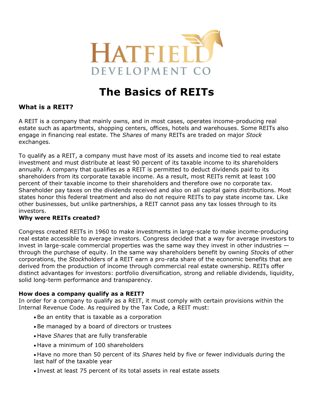 The Basics of Reits
